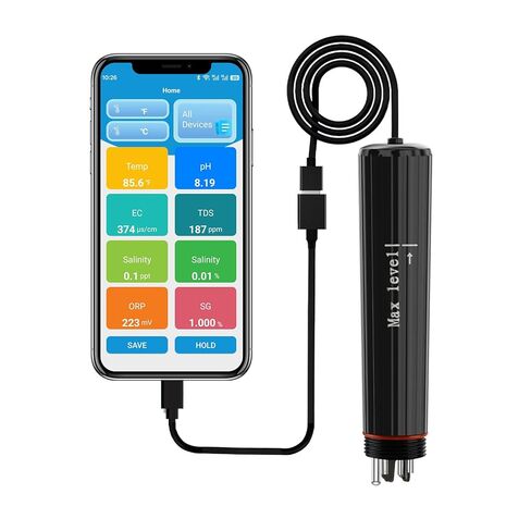 جهاز اختبار المياه الذكي بتقنية البلوتوث 7 في 1 من كاكتيلي، جهاز رقمي محمول لدرجة الحموضة/TDS/EC/ORP/درجة الحرارة/الملح/SG مع تنبيه التطبيق، مثالي لحمام السباحة/حوض السمك/الزراعة المائية/البركة in Kuwait