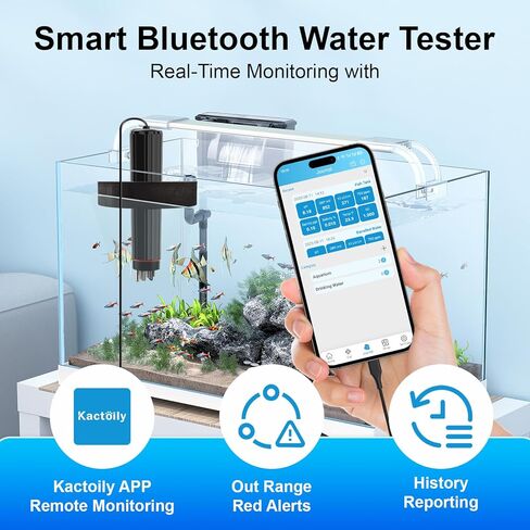 جهاز اختبار المياه الذكي بتقنية البلوتوث 7 في 1 من كاكتيلي، جهاز رقمي محمول لدرجة الحموضة/TDS/EC/ORP/درجة الحرارة/الملح/SG مع تنبيه التطبيق، مثالي لحمام السباحة/حوض السمك/الزراعة المائية/البركة in Kuwait