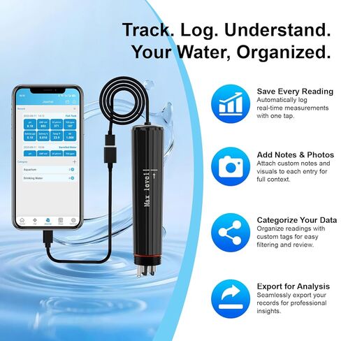 جهاز اختبار المياه الذكي بتقنية البلوتوث 7 في 1 من كاكتيلي، جهاز رقمي محمول لدرجة الحموضة/TDS/EC/ORP/درجة الحرارة/الملح/SG مع تنبيه التطبيق، مثالي لحمام السباحة/حوض السمك/الزراعة المائية/البركة in Kuwait