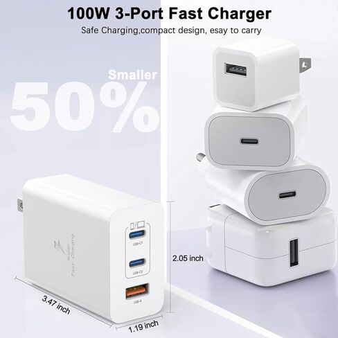 100W USB C Charger Block ، 2Pack 3-Port PD & AC Gan Super Fast USB C Charging Block Clock Adapter Adapter for MacBook Pro/MacBook Air ، iPad Pro/Mini ، iPhone 16E/15Pro ، S25/S24/S23 وأكثر in Kuwait