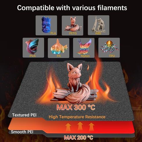 لوحة بناء PEI سوداء مزدوجة الجوانب لمختبر Bambu P2S/X1/X1C/X1E/P1P/P1S/A1، لوحة فولاذية زنبركية PEI ناعمة + مزخرفة PEI منصة مرنة 257 × 257 مم لطابعات Bambu Labs ثلاثية الأبعاد in Kuwait