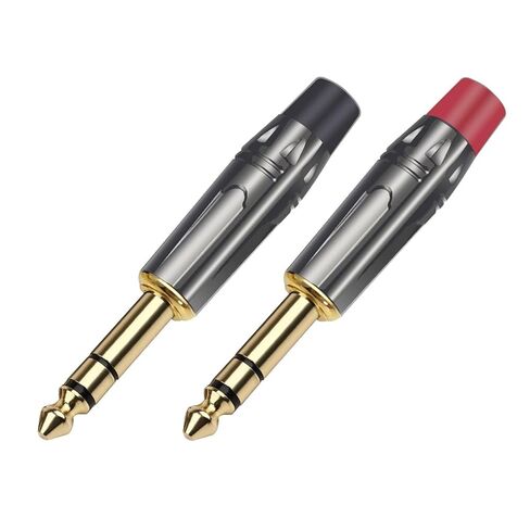 2PCS Stereo Jack 6.35MM Male Plug Wire Connector Microphone MIC 6.3MM Plug Audio Video DIY(1xBlack 1xRed) in Kuwait