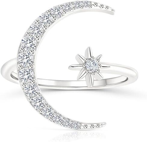 925 الفضة الاسترليني الشمس والقمر حلقات نجمة للنساء حلقة مفتوحة قابلة للتعديل تكويم مكعب زركونيا الهلال القمر كوكب السماوية خواتم لابنتي خاتم مجوهرات عيد ميلاد هدايا عيد الميلاد in Kuwait
