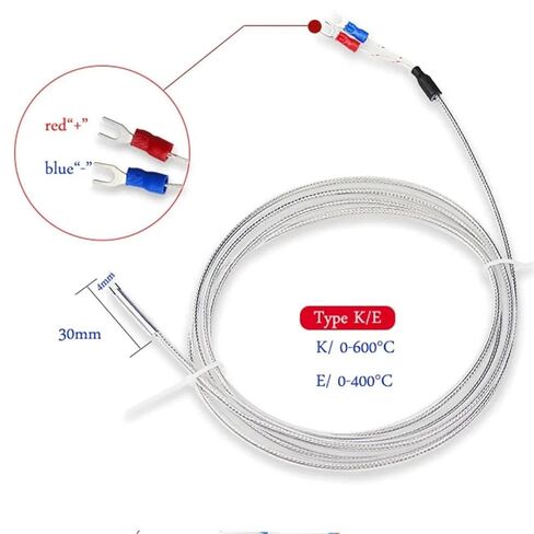 4 * 30mm Type K Thermocouple 1/2/3/4/5M Probe Shielded Braide Wire Temperature Sensor for Controller Pcs(K Type 1 M) in Saudi Arabia