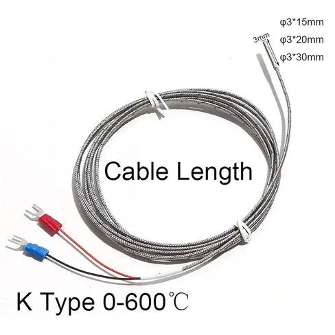 Thermocouple K-Type Temperature Probe Small Cylindrical Sensor Cable Length 0.5M-5M 1Pcs(K probe3x20mm 5M) in Saudi Arabia