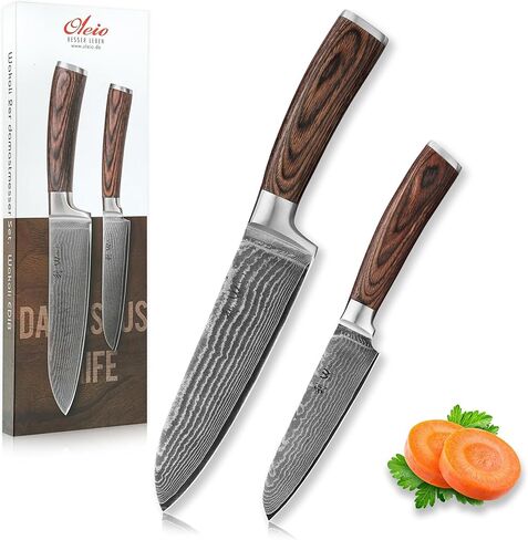 Wakoli EDIB 3-Piece Damascus Kitchen Knife Set in Wooden Gift Box, Razor Sharp Genuine Damascus Steel (VG10 Core), Includes Santoku, Small Santoku and Paring Knife, Ergonomic Pakkawood Handle in Saudi Arabia
