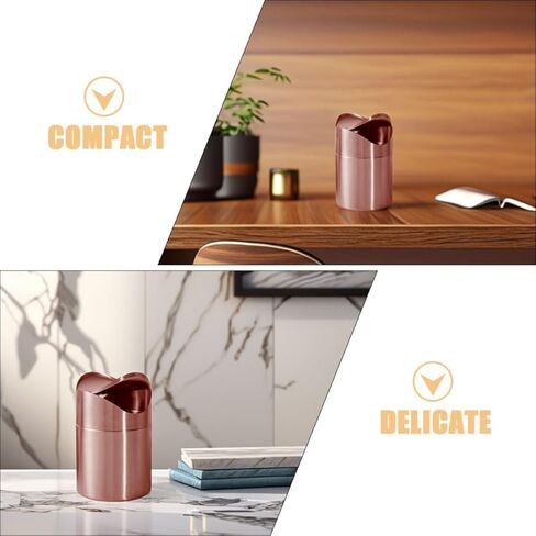Garneck Small Countertop Trash Can with Press Lid, Mini Stainless Steel Waste Container in Rose Gold, Compact Desktop Garbage Bin for Office, Bathroom, Kitchen Use in Saudi Arabia