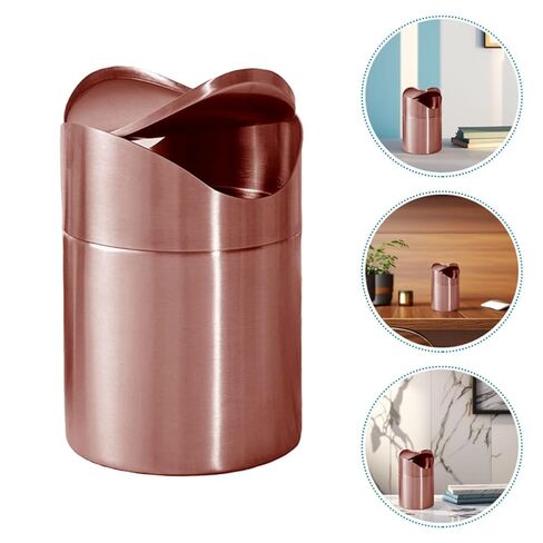 Garneck Small Countertop Trash Can with Press Lid, Mini Stainless Steel Waste Container in Rose Gold, Compact Desktop Garbage Bin for Office, Bathroom, Kitchen Use in Saudi Arabia