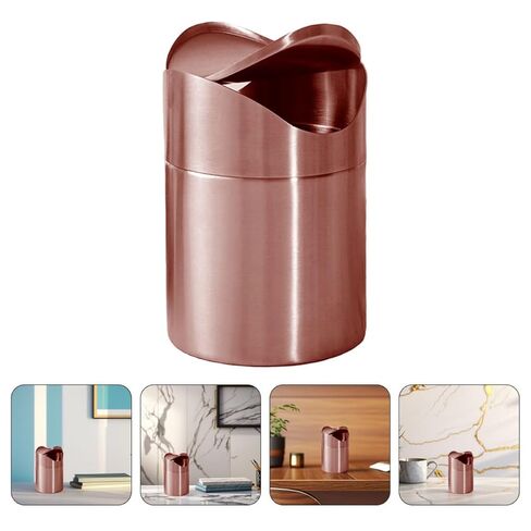Garneck Small Countertop Trash Can with Press Lid, Mini Stainless Steel Waste Container in Rose Gold, Compact Desktop Garbage Bin for Office, Bathroom, Kitchen Use in Saudi Arabia
