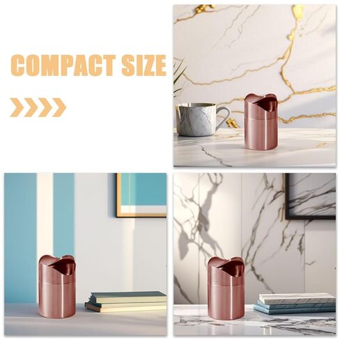 Garneck Small Countertop Trash Can with Press Lid, Mini Stainless Steel Waste Container in Rose Gold, Compact Desktop Garbage Bin for Office, Bathroom, Kitchen Use in Saudi Arabia