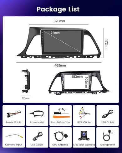 [4+64g] Hikity Android 15 Car Stereo لـ Hyundai Sonata 2015 2016 2017 (LHD) ، راديو شاشة لمس 9 بوصات مع Carplay/Android Auto/GPS Link/Mirror Link/WiFi/Bluetooth/DSP+AHD كاميرا احتياطية in Kuwait