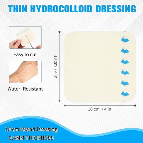 10 Pack Hydrocolloid Wound Dressing 4x4 Inch, Ultra Thin Patch Bandage with Self-Adhesive, Waterproof Wound Dressing for Bed Sore, Minor Burn, Cut, Abrasions,Blister and Acne Care in Kuwait
