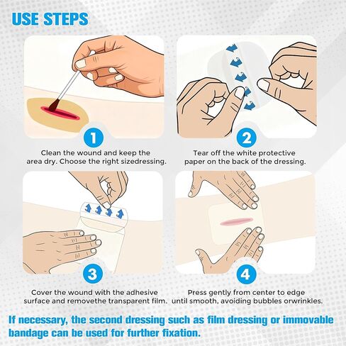 10 Pack Hydrocolloid Wound Dressing 4x4 Inch, Ultra Thin Patch Bandage with Self-Adhesive, Waterproof Wound Dressing for Bed Sore, Minor Burn, Cut, Abrasions,Blister and Acne Care in Kuwait