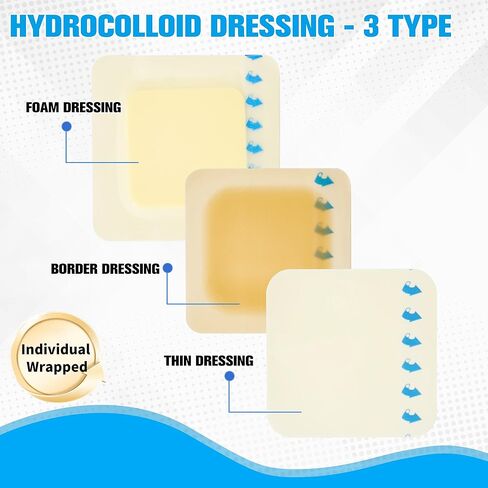 10 Pack Hydrocolloid Wound Dressing 4x4 Inch, Ultra Thin Patch Bandage with Self-Adhesive, Waterproof Wound Dressing for Bed Sore, Minor Burn, Cut, Abrasions,Blister and Acne Care in Kuwait
