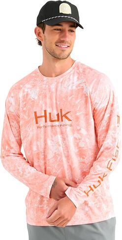 HUK Men's Pursuit Pattern Crew Long Sleeve, Performance Shirt in Saudi Arabia