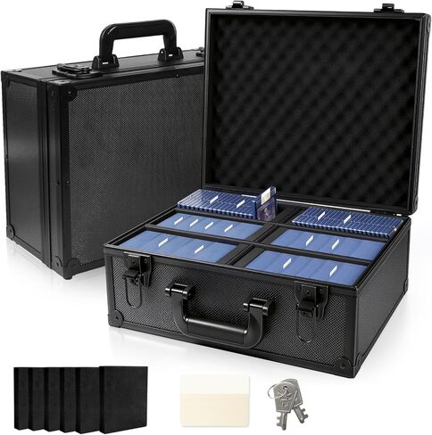 Toploader Storage Box for 3" x 4" 35pt Rigid Cards,Trading Card Case with Key Lock for Sports Cards Holds 600+ Toploaders or 135+ Magnetic Holders with 40pcs Labels and 6 Foam in Kuwait