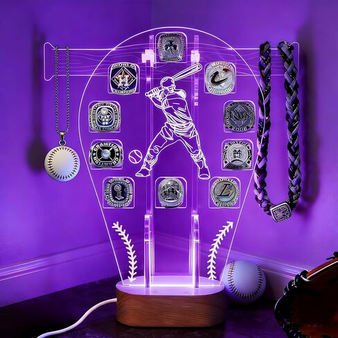 Loscarol Championship Ring Display Case, 10 Slots Baseball Ring Holder Case with LED Light, Acrylic Championship Ring Display Stand for Collection Sports Champion Rings in Kuwait