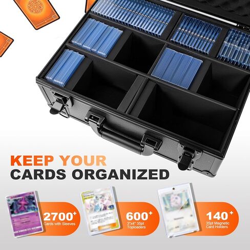 Toploader Storage Box for 3" x 4" 35pt Rigid Cards,Trading Card Case with Key Lock for Sports Cards Holds 600+ Toploaders or 135+ Magnetic Holders with 40pcs Labels and 6 Foam in Kuwait