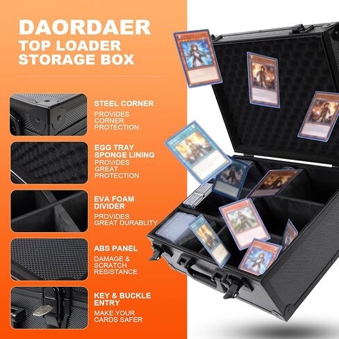 Toploader Storage Box for 3" x 4" 35pt Rigid Cards,Trading Card Case with Key Lock for Sports Cards Holds 600+ Toploaders or 135+ Magnetic Holders with 40pcs Labels and 6 Foam in Kuwait
