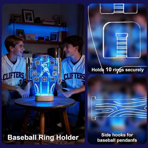 Loscarol Championship Ring Display Case, 10 Slots Baseball Ring Holder Case with LED Light, Acrylic Championship Ring Display Stand for Collection Sports Champion Rings in Kuwait