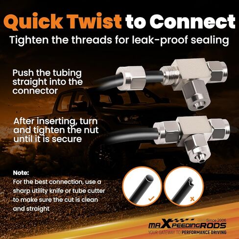 maXpeedingrods 6 mm OD Air Line Fittings, Quick Connect Air Hoes Fittings, 3 Way Stainless Steel Union Tee Replacement for Air Suspension Kit & Air Compressor Kit for Trucks Vans, 2 Packs in Saudi Arabia