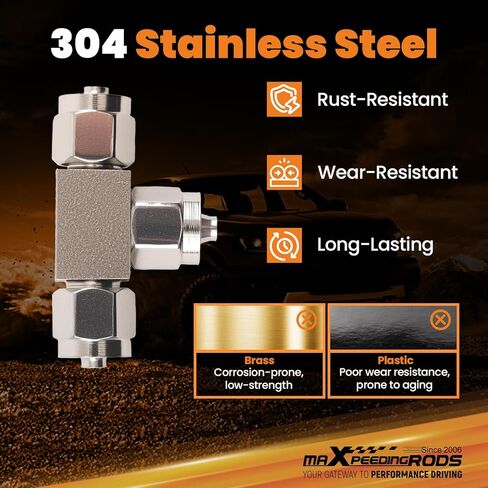 maXpeedingrods 6 mm OD Air Line Fittings, Quick Connect Air Hoes Fittings, 3 Way Stainless Steel Union Tee Replacement for Air Suspension Kit & Air Compressor Kit for Trucks Vans, 2 Packs in Saudi Arabia