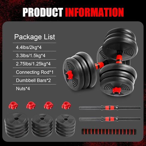 Adjustable Dumbbells Set, Upgrade 44LBS Free Weight Set with Connecting Rod, 3 in 1 Dumbbell Set Used as Dumbbells, Barbell, Push Up Stand, Fitness Exercise for Home Gym Suitble Men/Women in Saudi Arabia