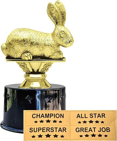 Express Medals Rabbit Bunny Hare Award Trophy Party Favor Gift Prize Including 4 Gold Color Decals to Custom Personalize The Black Round Base in Saudi Arabia