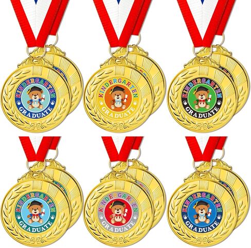 BeYumi Preschool Graduation Award Medals - 12Pcs Bear Kindergarten Graduation Award Medal for Kids with Neck Ribbon Cute Gold Medal for Class Student Graduating Gift Party Favors Activity Prize Reward in Saudi Arabia