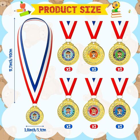 BeYumi Preschool Graduation Award Medals - 12Pcs Bear Kindergarten Graduation Award Medal for Kids with Neck Ribbon Cute Gold Medal for Class Student Graduating Gift Party Favors Activity Prize Reward in Saudi Arabia
