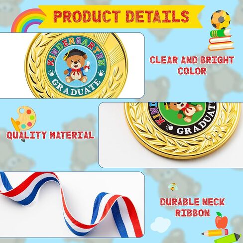 BeYumi Preschool Graduation Award Medals - 12Pcs Bear Kindergarten Graduation Award Medal for Kids with Neck Ribbon Cute Gold Medal for Class Student Graduating Gift Party Favors Activity Prize Reward in Saudi Arabia