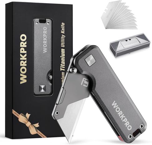 WORKPRO Premium Titanium Utility Knife, CNC Unibody, Lightweight Aluminium Handle Folding Box Cutter, Quick Change Blade Razor Knife,Ideal Gifts for Men Women, with 10 Extra Blades in Saudi Arabia