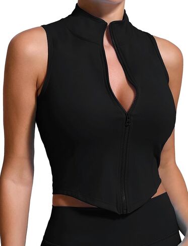 FEOYA Curve Hem Golf Tank Top for Women Sleeveless Full Zip Up Yoga Workout Vest Slim Fit Nylon Tennis Shirt 2025 in Saudi Arabia
