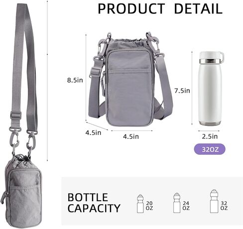 حامل زجاجة مياه Zkptops مع حزام حقيبة زجاجة مياه مع مقبض جيب كبير للهاتف 32oz حقيبة كروس للجسم حقائب حبال إكسسوارات رياضية للرجال والنساء المشي لمسافات طويلة والسفر والتخييم in Kuwait