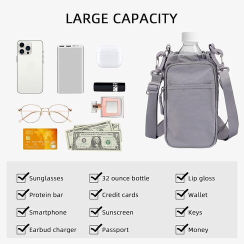حامل زجاجة مياه Zkptops مع حزام حقيبة زجاجة مياه مع مقبض جيب كبير للهاتف 32oz حقيبة كروس للجسم حقائب حبال إكسسوارات رياضية للرجال والنساء المشي لمسافات طويلة والسفر والتخييم in Kuwait
