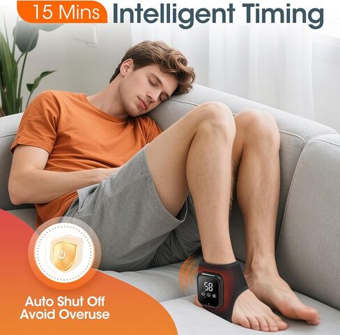 Cordless Ankle Massager, Ankle Heating Pad for Achilles Tendonitis Pain Relief, Heated Foot Wrap Brace with 3 Heat Levels and 3 Vibration Modes, Auto Shut-Off in Kuwait