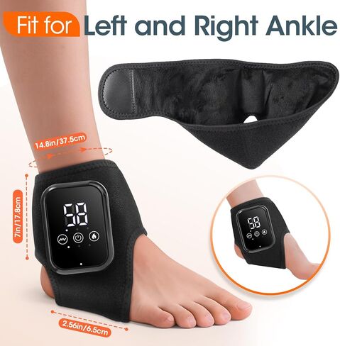 Cordless Ankle Massager, Ankle Heating Pad for Achilles Tendonitis Pain Relief, Heated Foot Wrap Brace with 3 Heat Levels and 3 Vibration Modes, Auto Shut-Off in Kuwait
