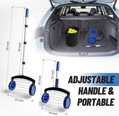 منتقي كرات التنس من زوزين مع حقيبة تخزين، أسطوانة التقاط سريعة لا تنحني، مقبض تلسكوبي قابل للتعديل، يحمل ما يصل إلى 28 كرة تنس، جامع خفيف الوزن ومحمول للتنس/كرة المخلل/البيسبول in Kuwait