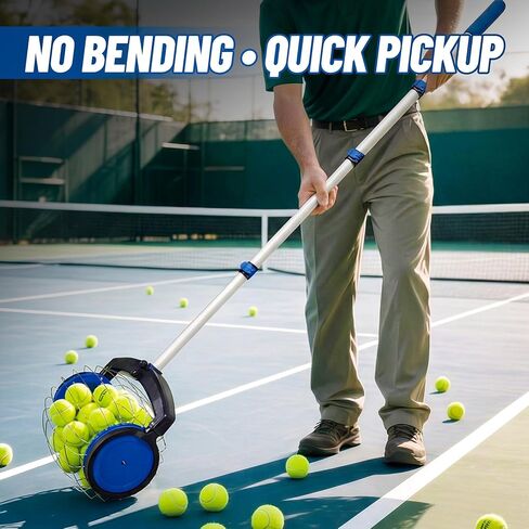 منتقي كرات التنس من زوزين مع حقيبة تخزين، أسطوانة التقاط سريعة لا تنحني، مقبض تلسكوبي قابل للتعديل، يحمل ما يصل إلى 28 كرة تنس، جامع خفيف الوزن ومحمول للتنس/كرة المخلل/البيسبول in Kuwait