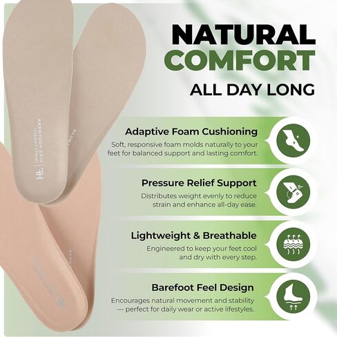 Hike Footwear High Density Foam Barefoot Insoles- Lightweight, Breathable, Non-Slip Shoe Inserts for Men & Women, Comfort Support for Walking, Running, Hiking in Saudi Arabia