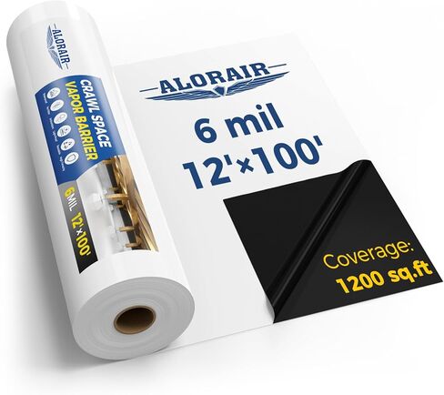 حاجز بخار ALORAIR 12 مل لمساحة الزحف - أغطية بلاستيكية شديدة التحمل مقاس 10 × 100 بوصة - فيلم باندا أسود/أبيض - تغليف مساحة الزحف، غطاء أرضي، قماش منسدل - الاستخدام التجاري والسكني in Kuwait