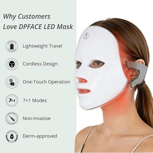 DPFACE Red Light Mask, 7-1 Colors Red Light Face Mask, Cordless, Portable, Rechargeable for Travel & Home Use in Saudi Arabia