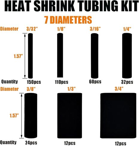 400pcs Heat Shrink Tubing Kit 3:1 Shrink Ratio 7 Sizes Industrial Heat Shrinks Tubing for Industrial Wires Connectors in Saudi Arabia