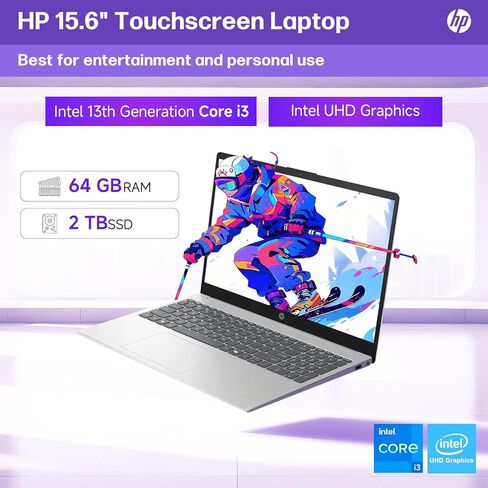 HP 2025 جديد 15.6 "كمبيوتر محمول على شاشة تعمل باللمس للأعمال والطالب ، 13th Gen Intel I3-1315U حتى 4.5 جيجا هرتز ، وذاكرة وصول عشوائي 32 جيجا بايت ، 1 تيرابايت SSD ، Intel UHD Graphics ، Copilot AI PC ، Wi-Fi 6 ، عمر بطارية طويل ، Windows 11 Pro in Saudi Arabia