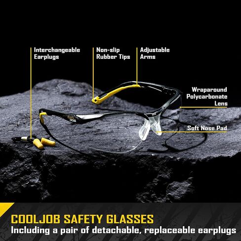 COOLJOB ANSI Z87.1 Safety Glasses with Anti-Fog Clear Lens, Anti-Scratch and 100% UV Proof Eye Protection with Earplugs in Kuwait