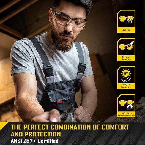 COOLJOB ANSI Z87.1 Safety Glasses with Anti-Fog Clear Lens, Anti-Scratch and 100% UV Proof Eye Protection with Earplugs in Kuwait