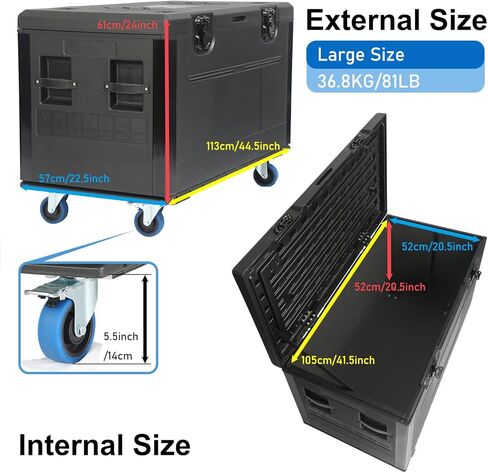 Cable Trunk Road Case with Wheels 44" x 22" x 24" Professional Stackable Heavy Duty ATA Rolling Road Case for DJ Equipment Storage Transport Touring with Casters in Saudi Arabia