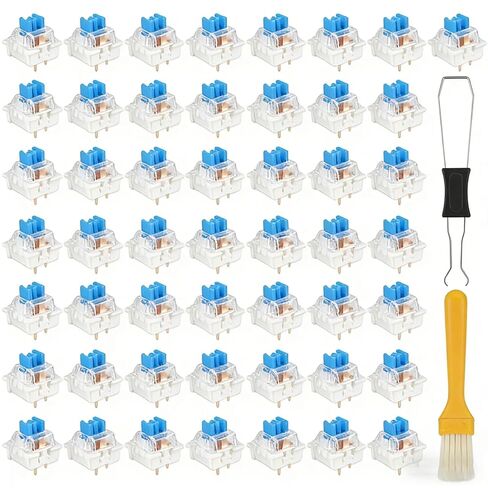 50 Pcs Blue Mechanical Keyboard Switches, 3-Pin Clicky Tactile Switches with Free Keycap Puller & Cleaning Brush, Complete Switch Replacement Kit for DIY in Saudi Arabia