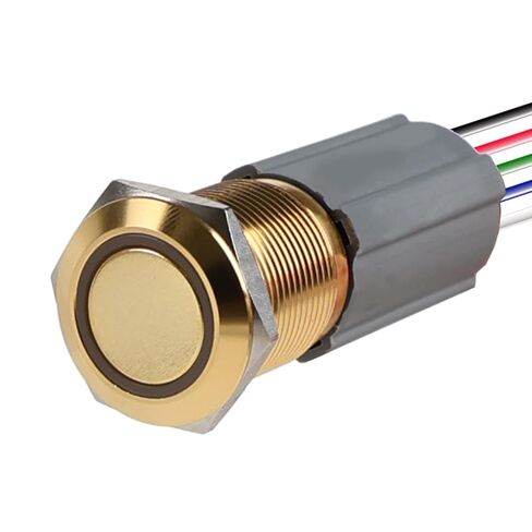 مفتاح زر ضغط 19 ملم مطلي بالذهب 5 أمبير 12-24 فولت، مصباح LED، أنيق للغاية للإلكترونيات، مشاريع DIY، تخصيص الكمبيوتر الشخصي (لمسة نهائية من الذهب 24 قيراط، مضادة للتآكل) - عبوة واحدة (لحظية، أزرق) in Kuwait