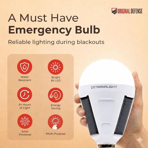 Original Defense EternaLight Rechargeable LED Bulbs (1 Count) - Emergency Light Bulbs with Battery Backup for Power Outages, Home, Camping, and Outdoor Activities - Solar Powered in Kuwait